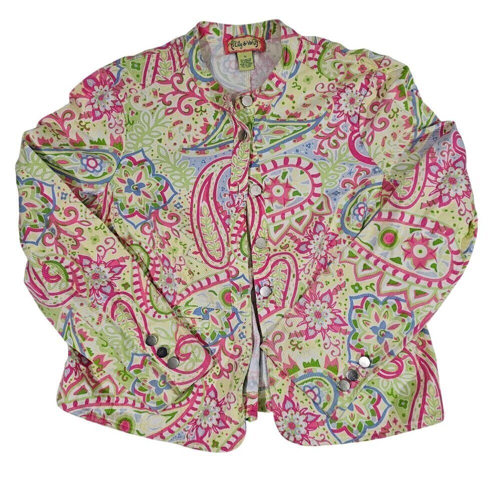 Lilly & Van Womens Paisley Cotton Blend Button-Up Jacket XL Multicolor